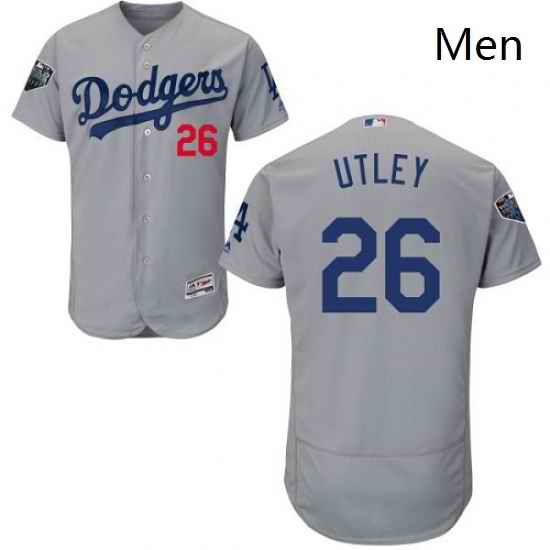 Mens Majestic Los Angeles Dodgers 26 Chase Utley Gray Alternate Flex Base Authentic Collection 2018 World Series Jersey